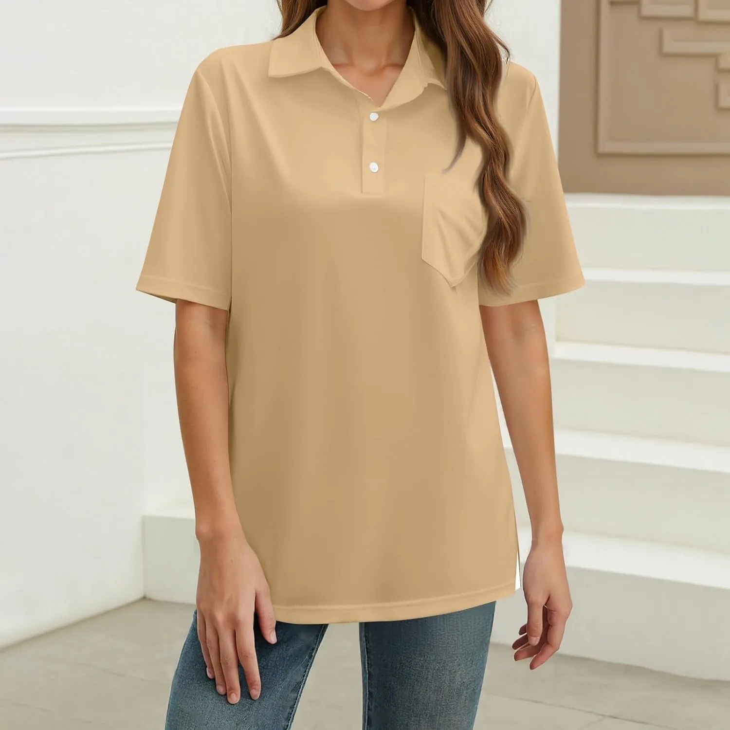 Womens Polo Shirts Short Sleeve Button Collared Golf Tops Casual Tennis Workout Business Dressy Summer Blouse Tees