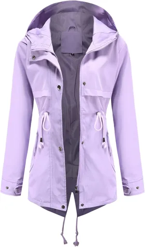 Women's Rain Jacket Waterproof Rain Coat with Hood Windproof Drawstring Adjustable Windbreaker Plus Size Outerwear