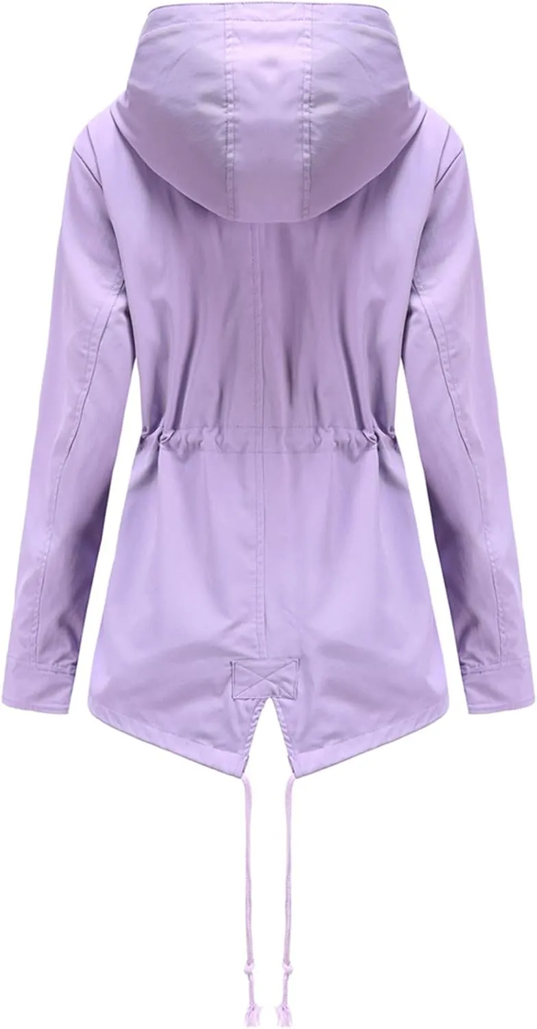 Women's Rain Jacket Waterproof Rain Coat with Hood Windproof Drawstring Adjustable Windbreaker Plus Size Outerwear