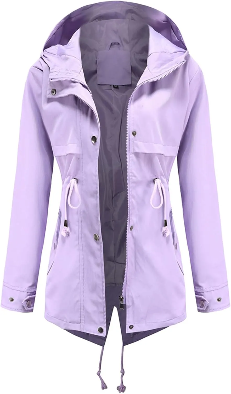 Women's Rain Jacket Waterproof Rain Coat with Hood Windproof Drawstring Adjustable Windbreaker Plus Size Outerwear