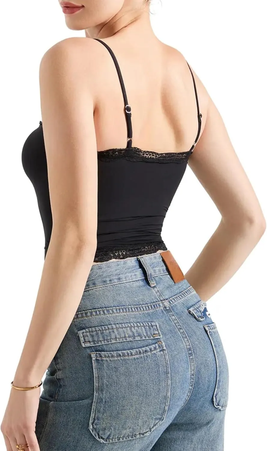 Women's Sexy Square Neck Lace Trim Cami Tank Tops Fitted Sleeveless Crop Spaghetti Strap Summer Y2k Tops