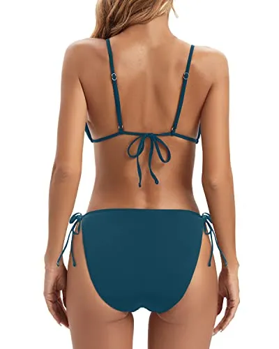 Women's Sexy Triangle Bathing Suit Top String Bikini Set-Teal