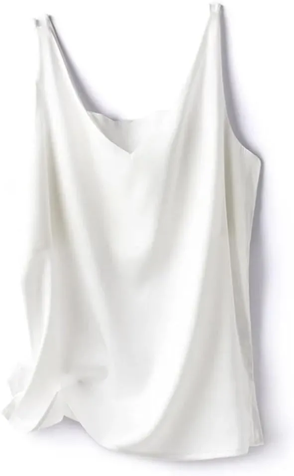 Women's Silk Satin Office Double Shoulder Camisole Tank V-Neck Sleeveless Top T-Shirt Elegant Crop Top