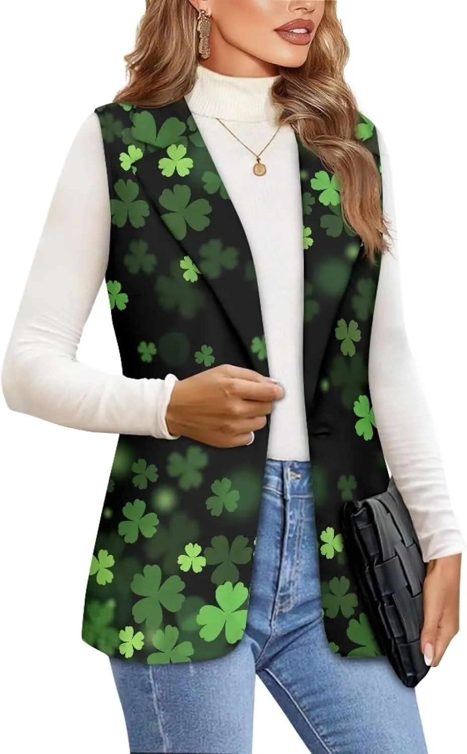 Women's Sleeveless Blazer Vest Open Front Casual Suit Blazer V-Neck Lapel Outerwear Vests