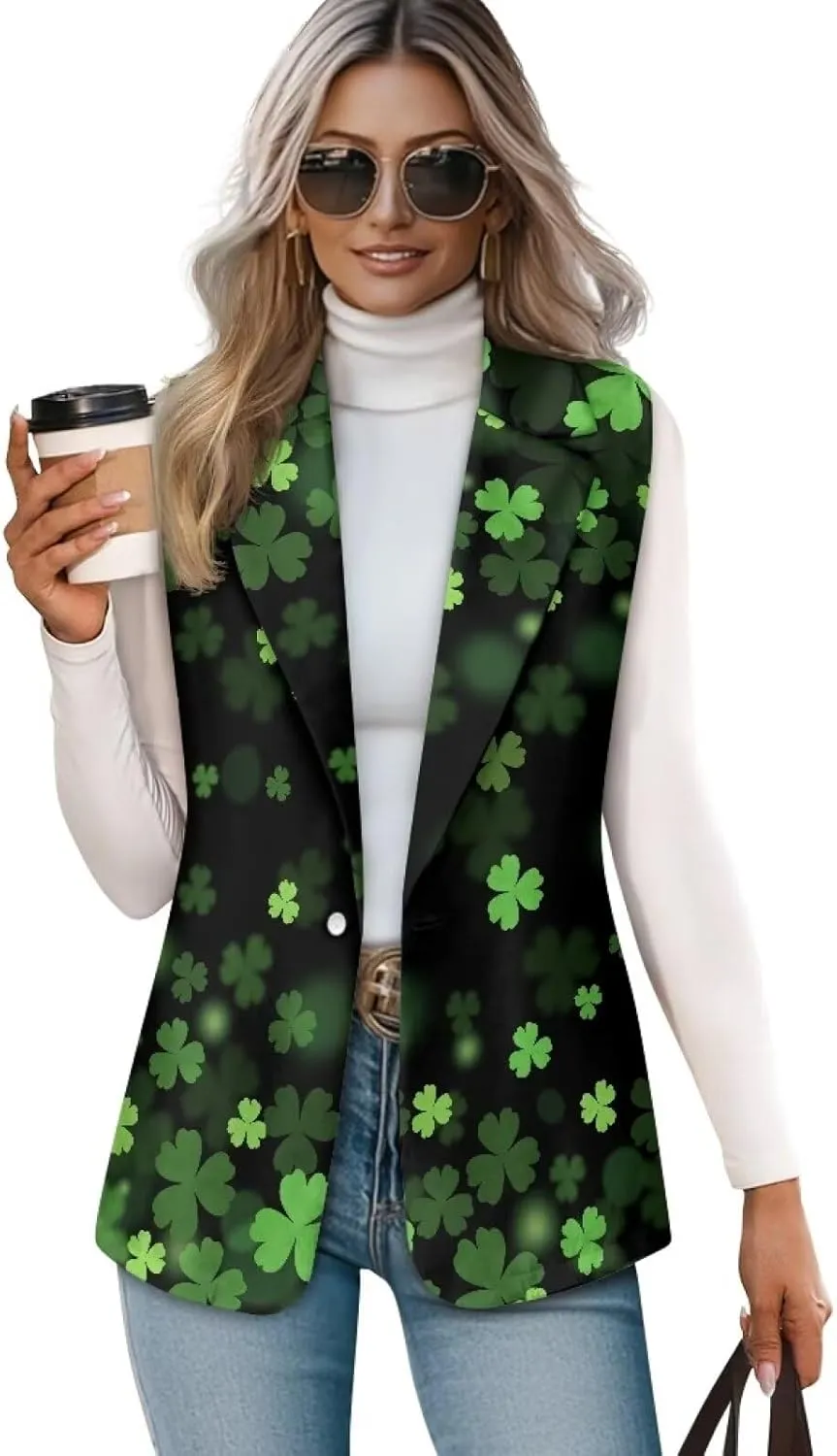 Women's Sleeveless Blazer Vest Open Front Casual Suit Blazer V-Neck Lapel Outerwear Vests