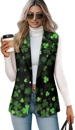 Women's Sleeveless Blazer Vest Open Front Casual Suit Blazer V-Neck Lapel Outerwear Vests