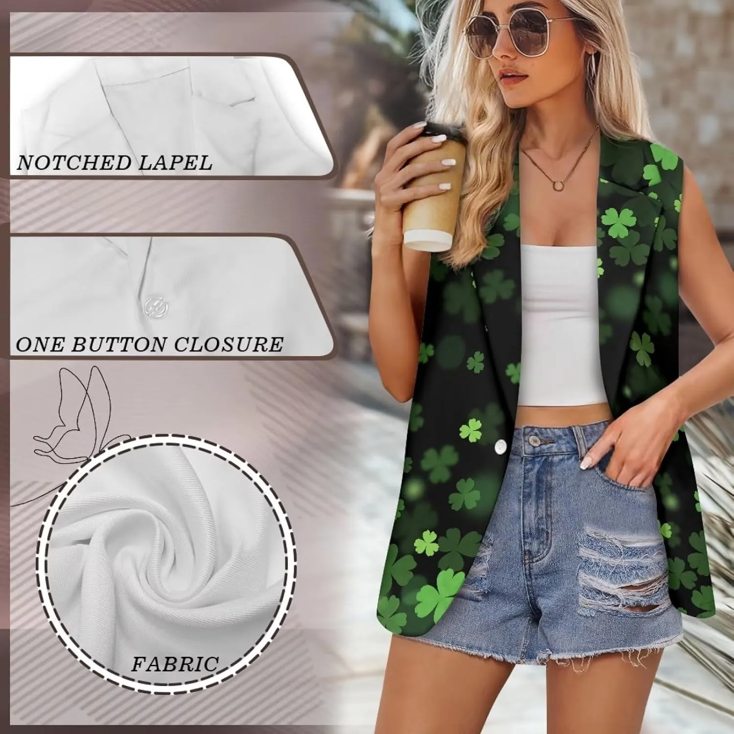 Women's Sleeveless Blazer Vest Open Front Casual Suit Blazer V-Neck Lapel Outerwear Vests