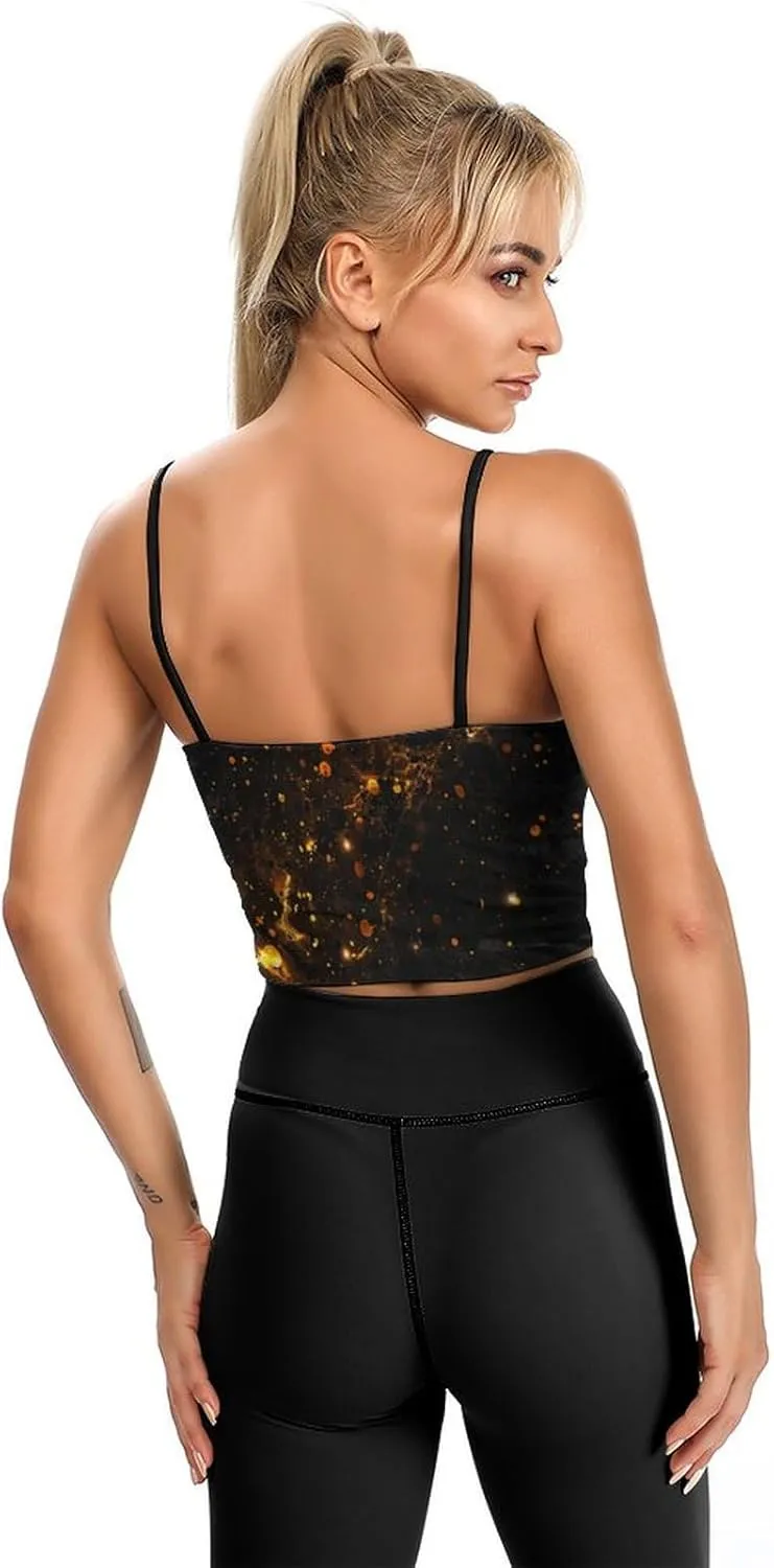 Women's Sleeveless Tank Tops, Summer Womens Shirts Black Glitter Printed Camisole