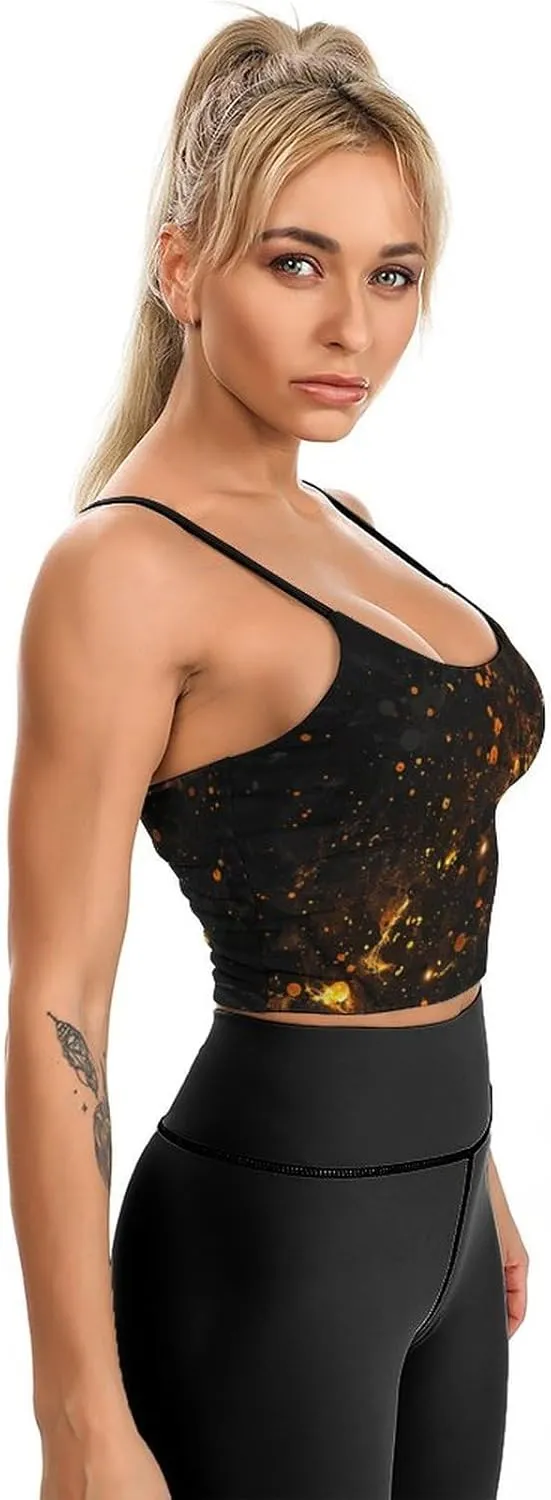 Women's Sleeveless Tank Tops, Summer Womens Shirts Black Glitter Printed Camisole