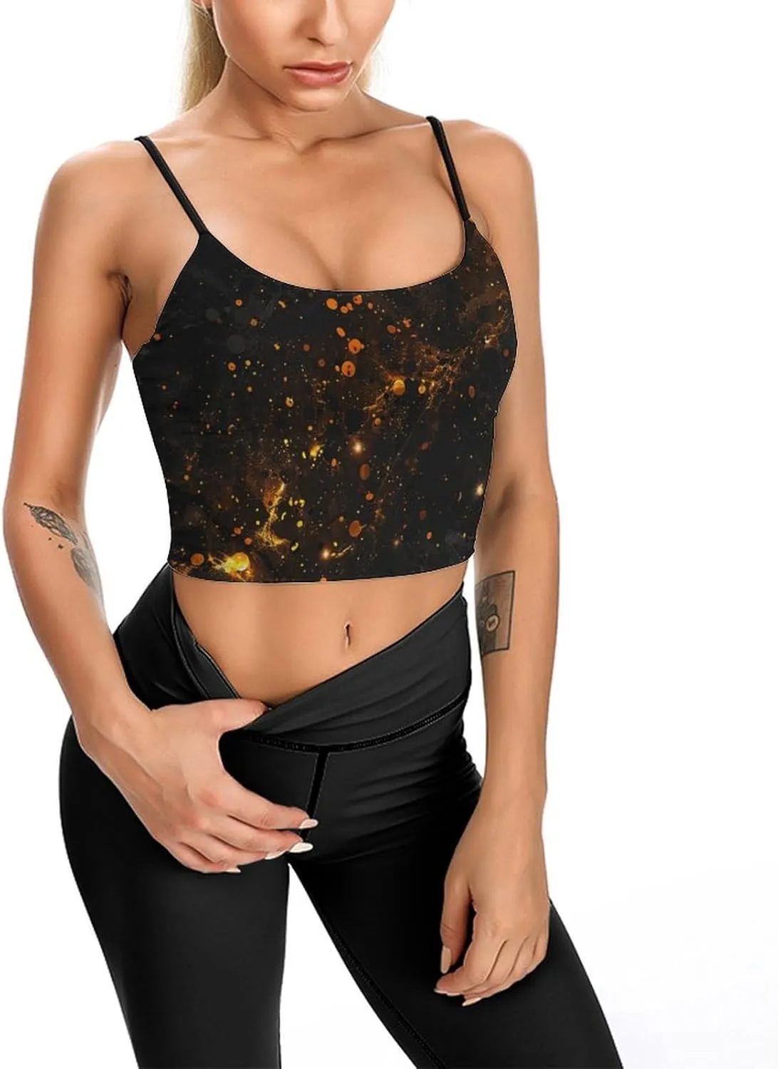 Women's Sleeveless Tank Tops, Summer Womens Shirts Black Glitter Printed Camisole