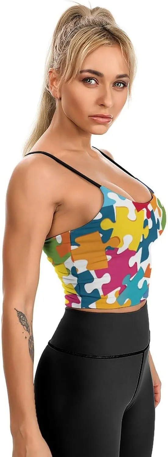 Women's Sleeveless Tank Tops, Summer Womens Shirts Colour Jigsaw Printed Camisole