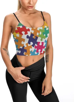 Women's Sleeveless Tank Tops, Summer Womens Shirts Colour Jigsaw Printed Camisole
