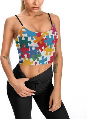 Women's Sleeveless Tank Tops, Summer Womens Shirts Colour Jigsaw Printed Camisole