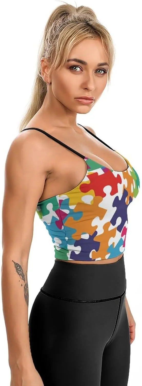 Women's Sleeveless Tank Tops, Summer Womens Shirts Colour Jigsaw Printed Camisole