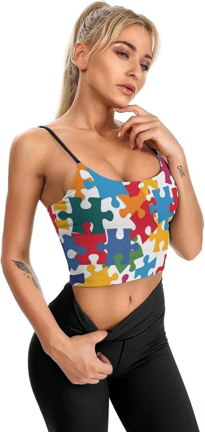 Women's Sleeveless Tank Tops, Summer Womens Shirts Colour Jigsaw Printed Camisole