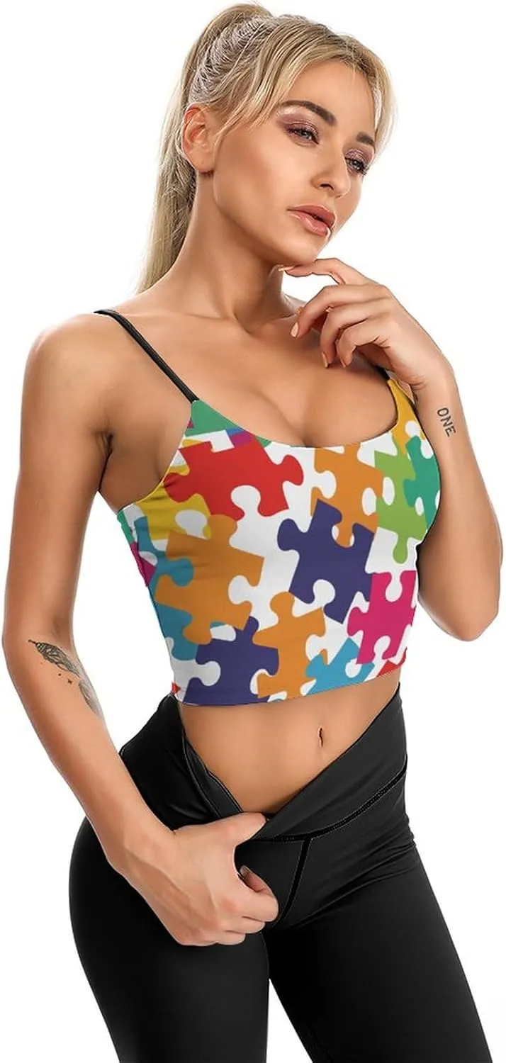 Women's Sleeveless Tank Tops, Summer Womens Shirts Colour Jigsaw Printed Camisole
