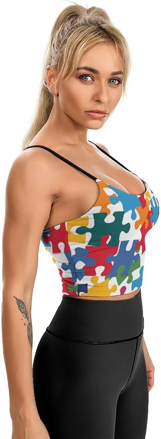 Women's Sleeveless Tank Tops, Summer Womens Shirts Colour Jigsaw Printed Camisole