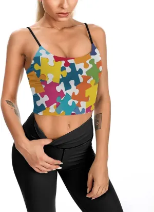 Women's Sleeveless Tank Tops, Summer Womens Shirts Colour Jigsaw Printed Camisole