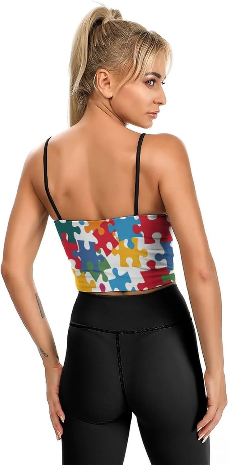 Women's Sleeveless Tank Tops, Summer Womens Shirts Colour Jigsaw Printed Camisole