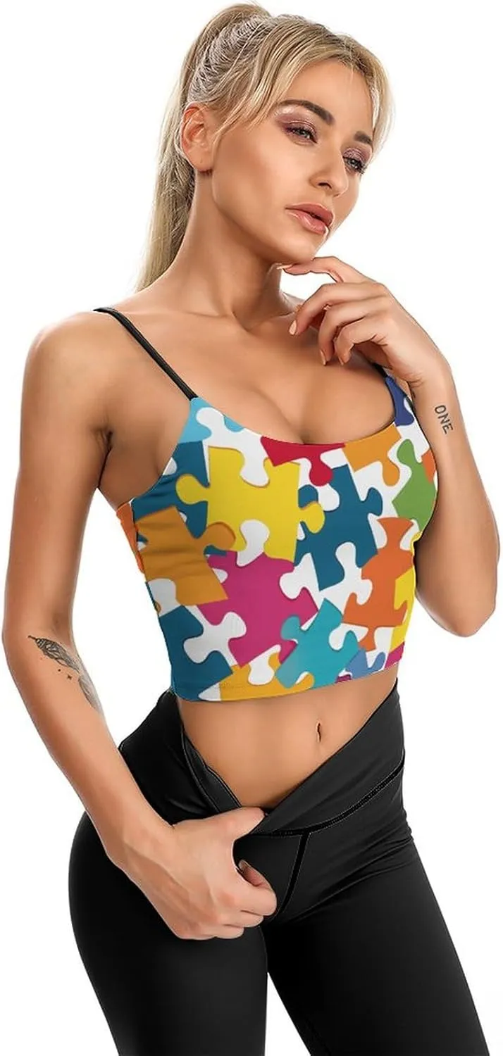Women's Sleeveless Tank Tops, Summer Womens Shirts Colour Jigsaw Printed Camisole