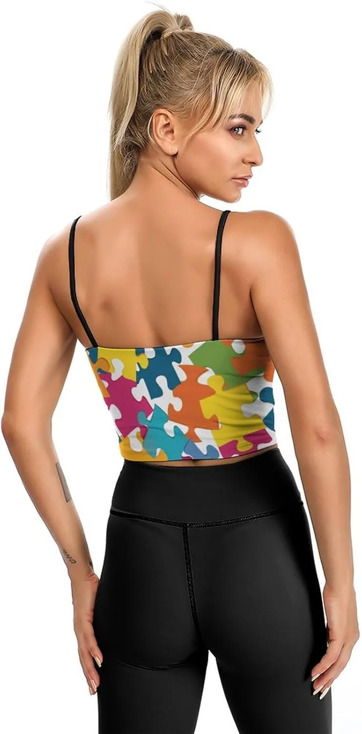 Women's Sleeveless Tank Tops, Summer Womens Shirts Colour Jigsaw Printed Camisole