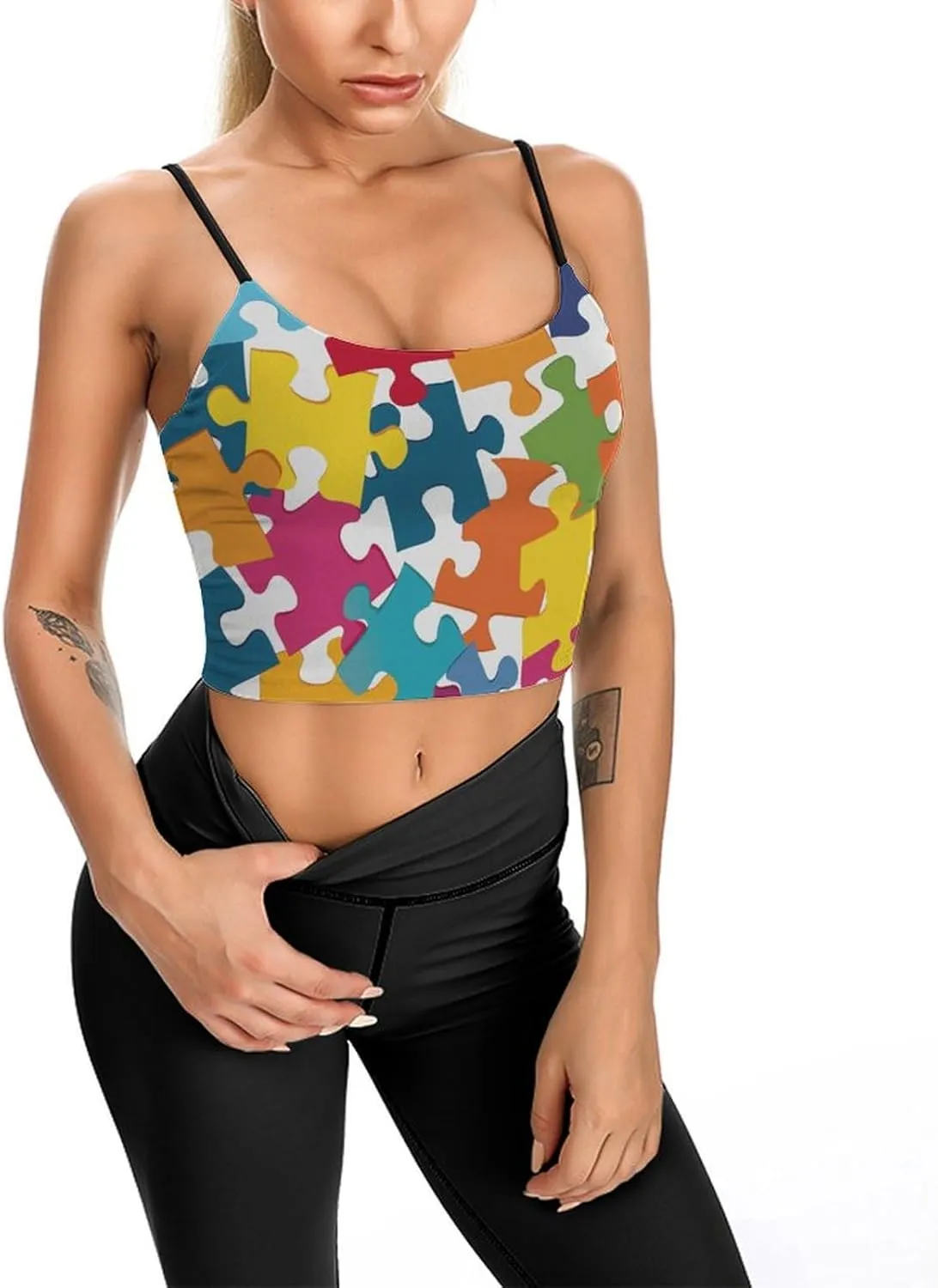 Women's Sleeveless Tank Tops, Summer Womens Shirts Colour Jigsaw Printed Camisole