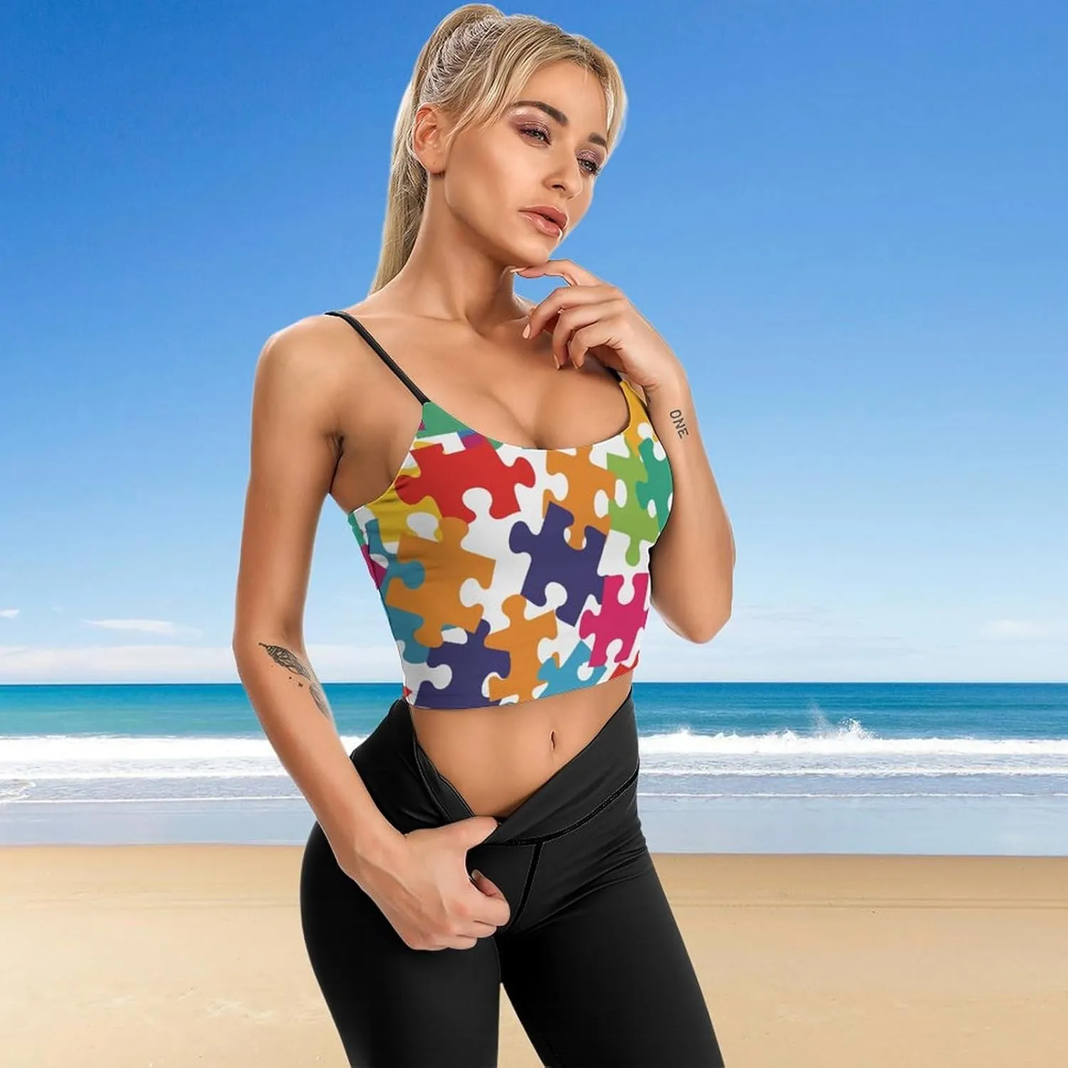 Women's Sleeveless Tank Tops, Summer Womens Shirts Colour Jigsaw Printed Camisole