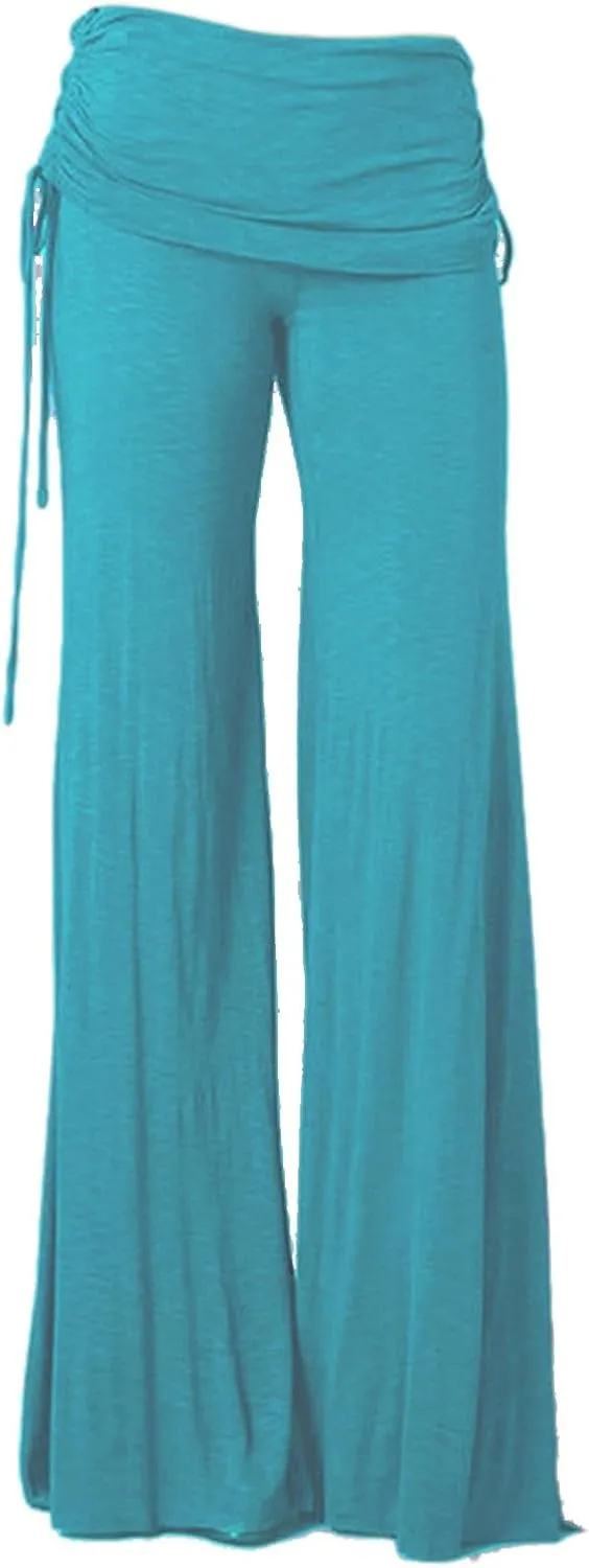 Womens Soft Comfy Yoga Pants Pleated Fold Waist Lacing Flowy Wide Leg Trousers Casual Loose Gym Fitness Workout Dance Pants