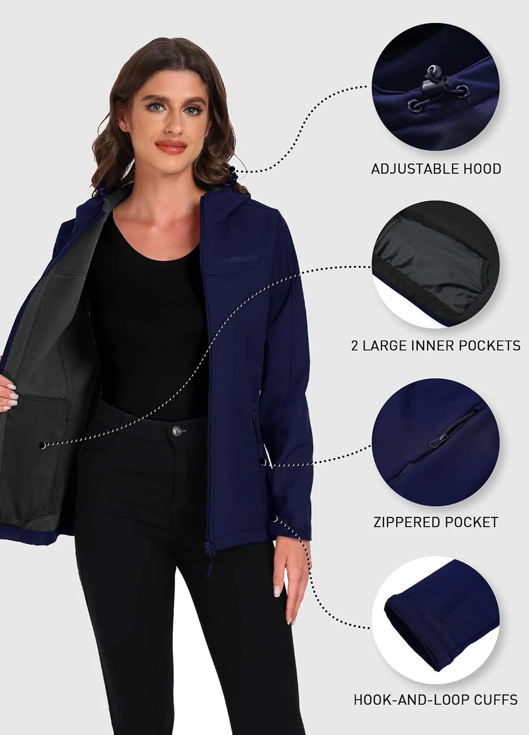 Women's Softshell Jacket Lightweight Fleece Lined Waterproof Coats Rain Jacket with Hood for Outdoor Hiking