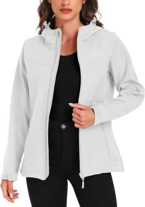 Women's Softshell Jacket Lightweight Fleece Lined Waterproof Coats Rain Jacket with Hood for Outdoor Hiking