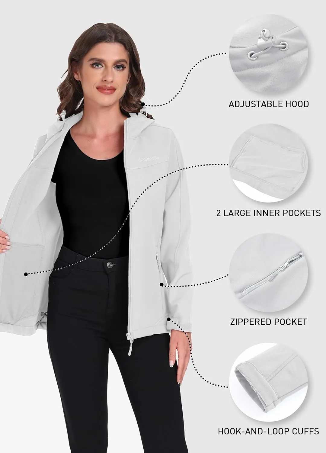 Women's Softshell Jacket Lightweight Fleece Lined Waterproof Coats Rain Jacket with Hood for Outdoor Hiking