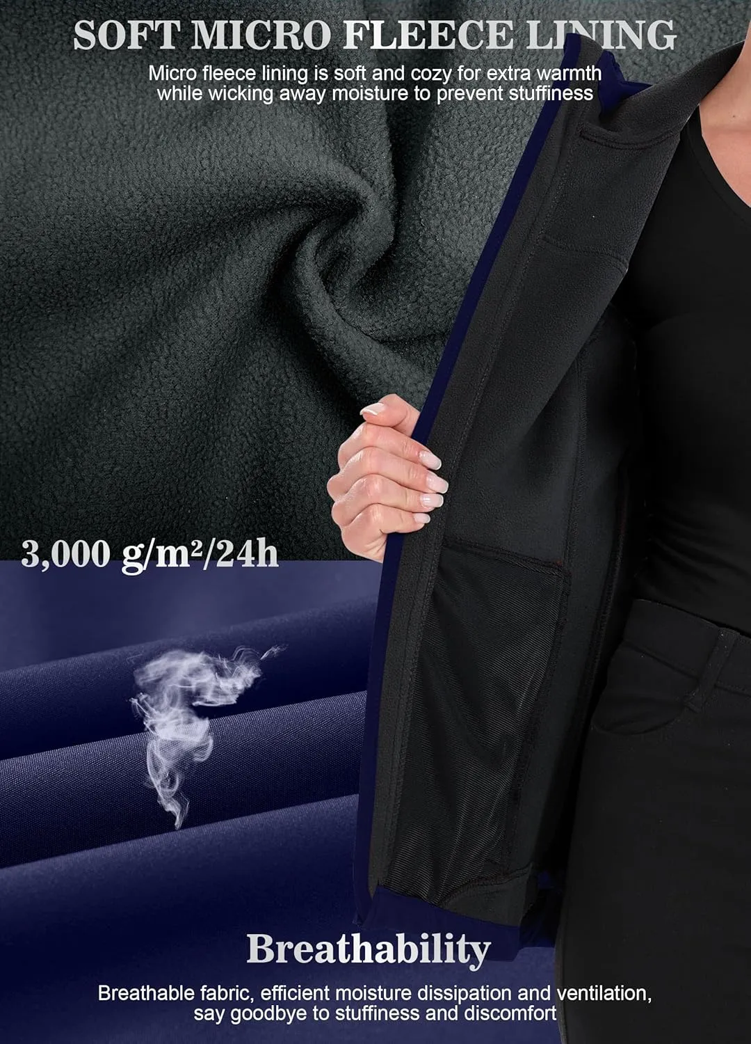 Women's Softshell Jacket Lightweight Fleece Lined Waterproof Coats Rain Jacket with Hood for Outdoor Hiking