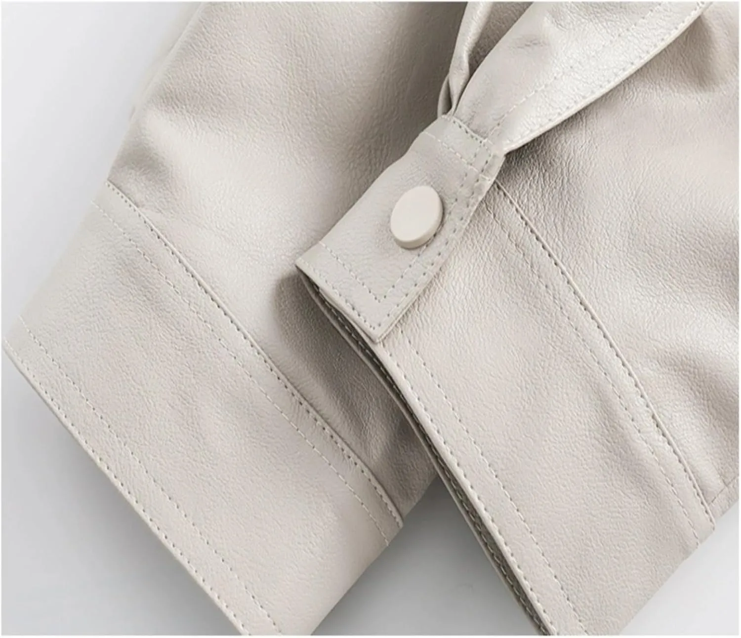 Women's Solid Color Lapel Tops Pocket Short Leather Coat Long Sleeve Hoodless Leather Jacket Fall Trendy Casual Tops