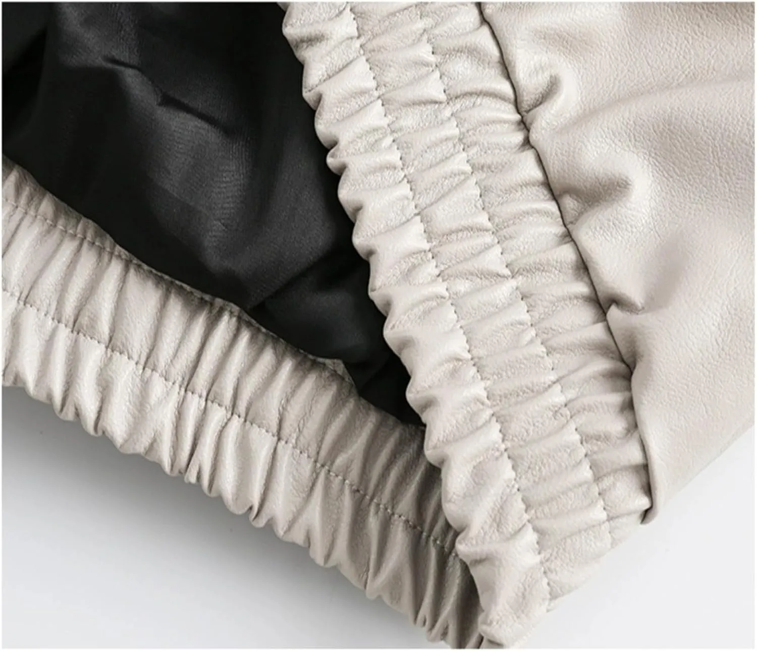 Women's Solid Color Lapel Tops Pocket Short Leather Coat Long Sleeve Hoodless Leather Jacket Fall Trendy Casual Tops
