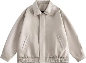 Women's Solid Color Lapel Tops Pocket Short Leather Coat Long Sleeve Hoodless Leather Jacket Fall Trendy Casual Tops