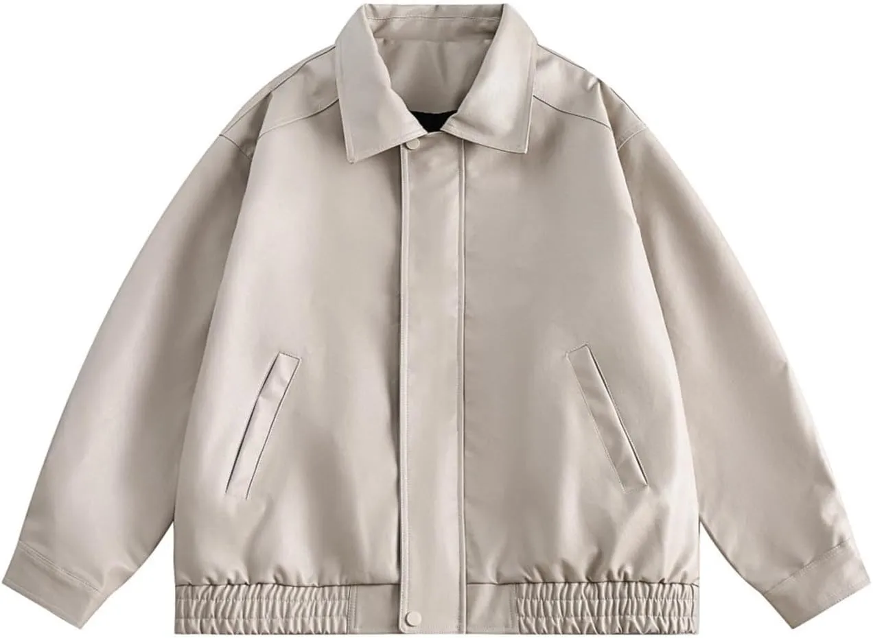 Women's Solid Color Lapel Tops Pocket Short Leather Coat Long Sleeve Hoodless Leather Jacket Fall Trendy Casual Tops