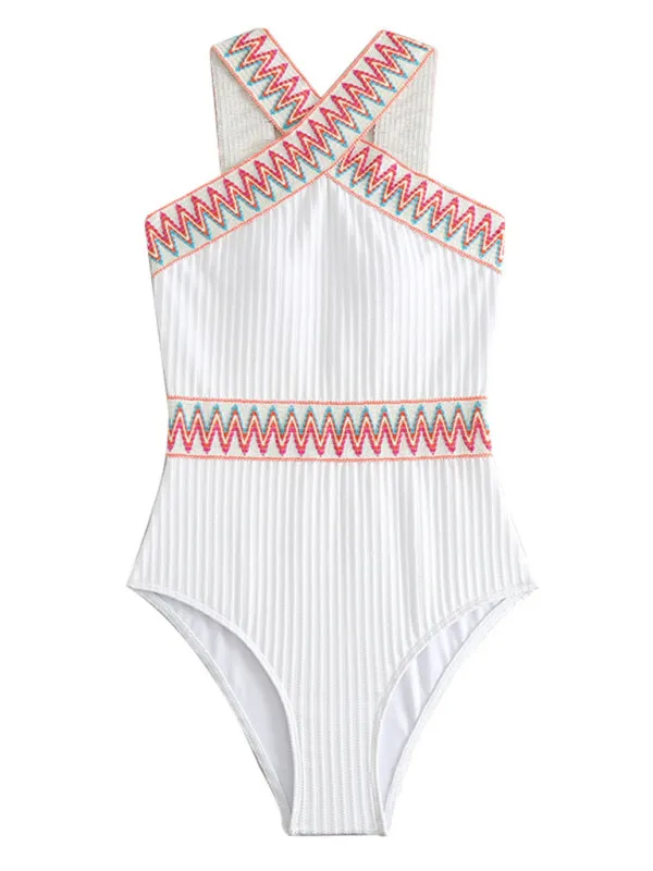 Women's Solid Colour Simple Swimsuit With Front Cross Design