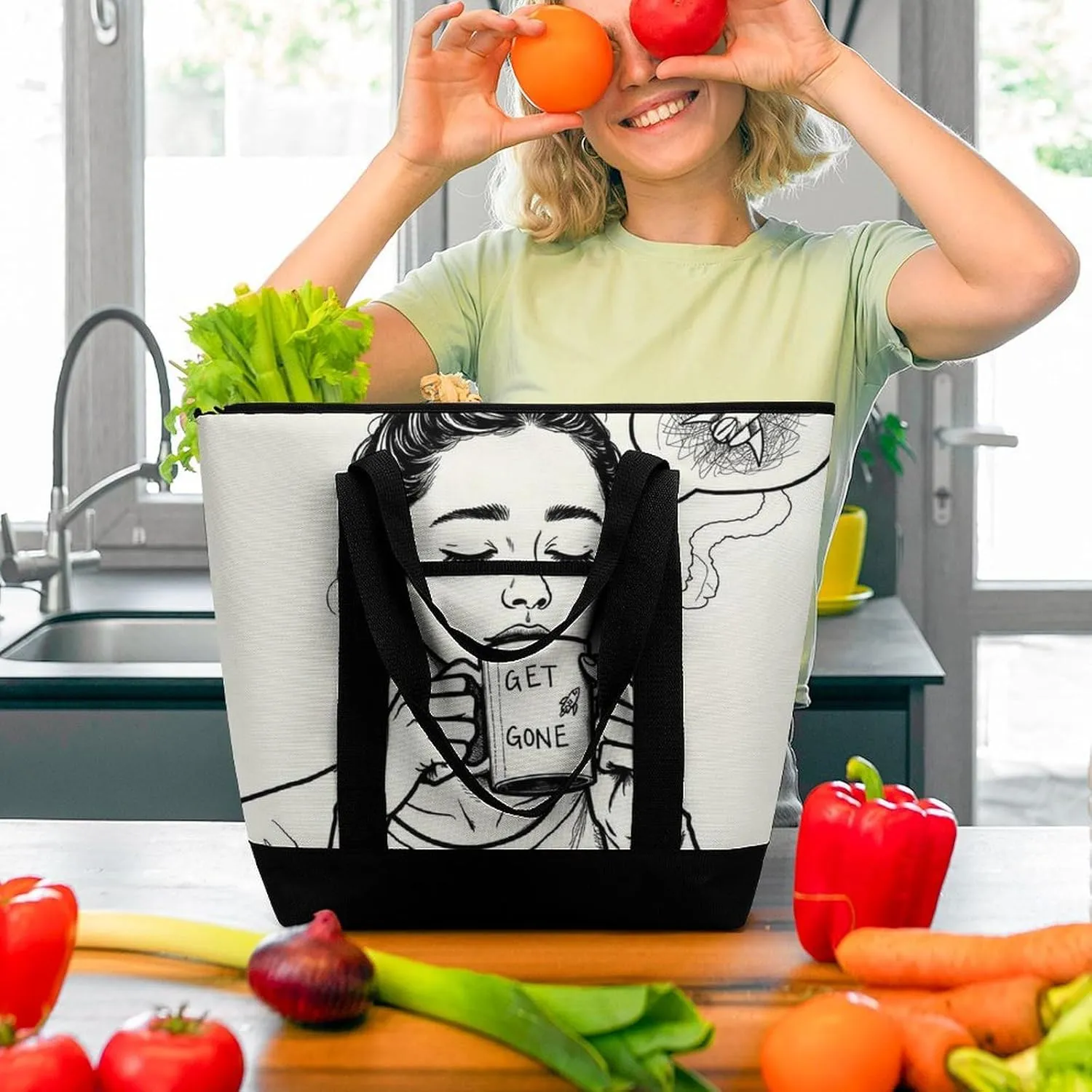 Women's Spacious Thermal Shoulder Bag Stylish Insulated Shopping Tote