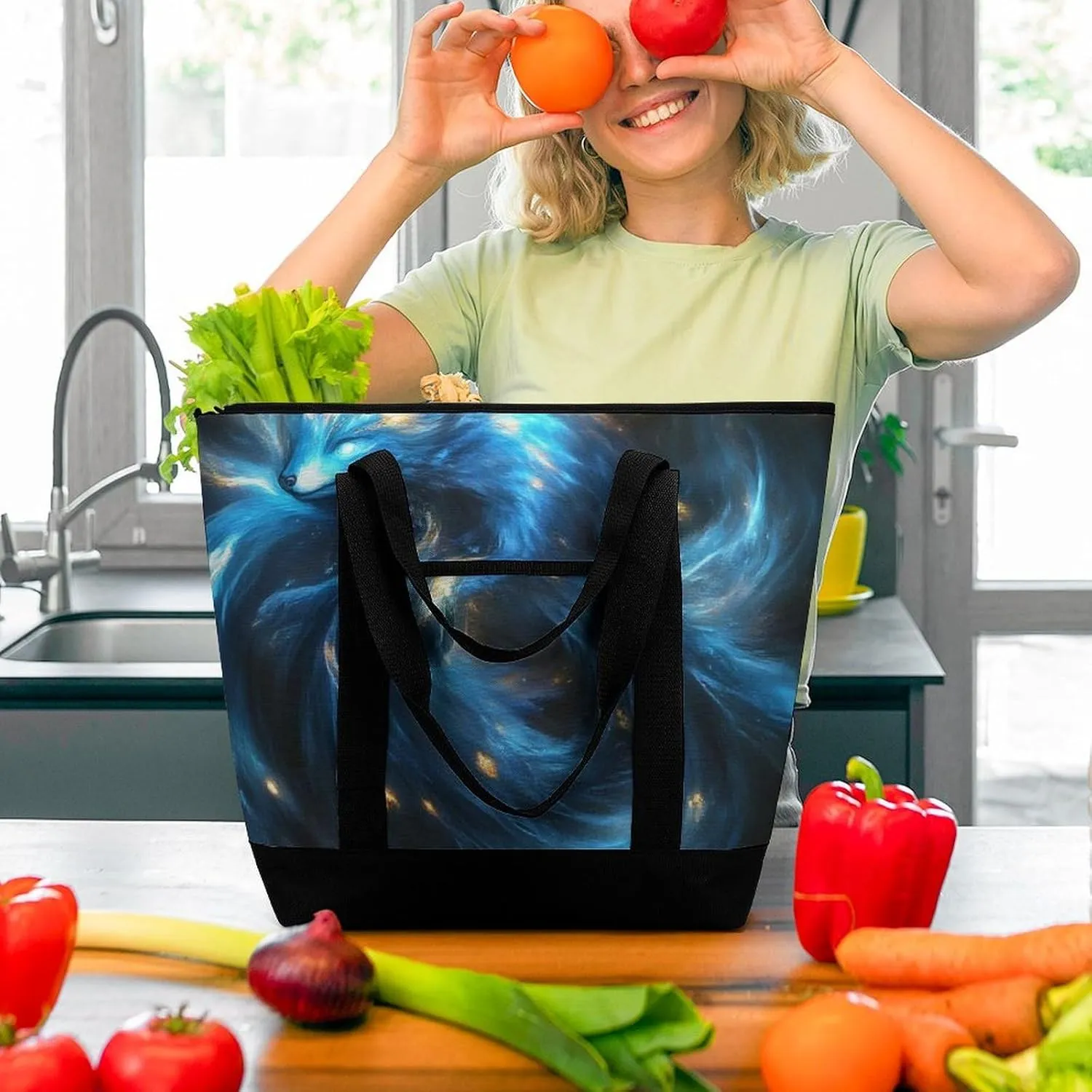 Women's Spacious Thermal Shoulder Bag Stylish Insulated Shopping Tote