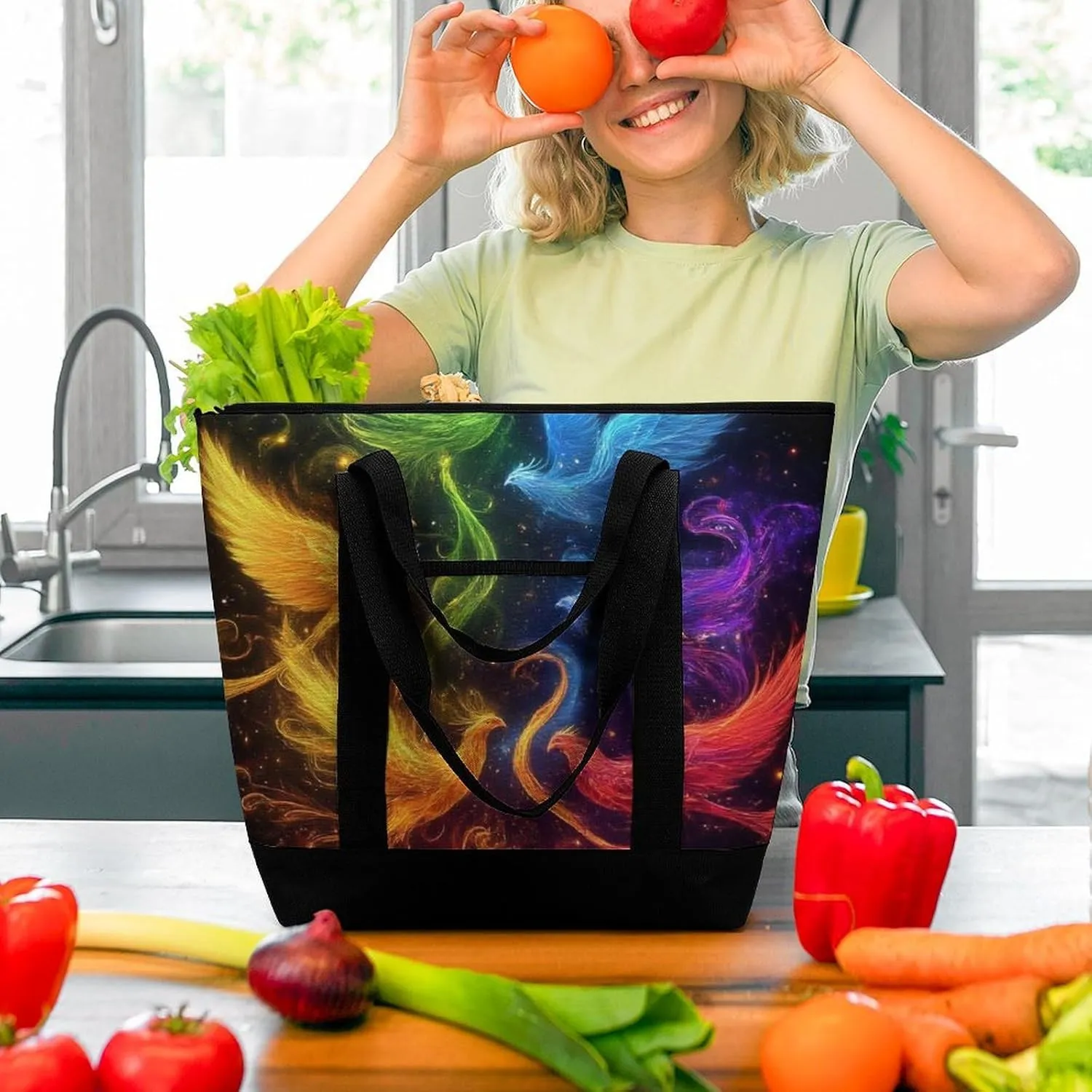 Women's Spacious Thermal Shoulder Bag Stylish Insulated Shopping Tote