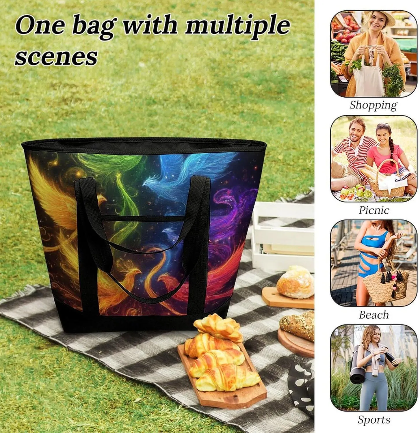 Women's Spacious Thermal Shoulder Bag Stylish Insulated Shopping Tote