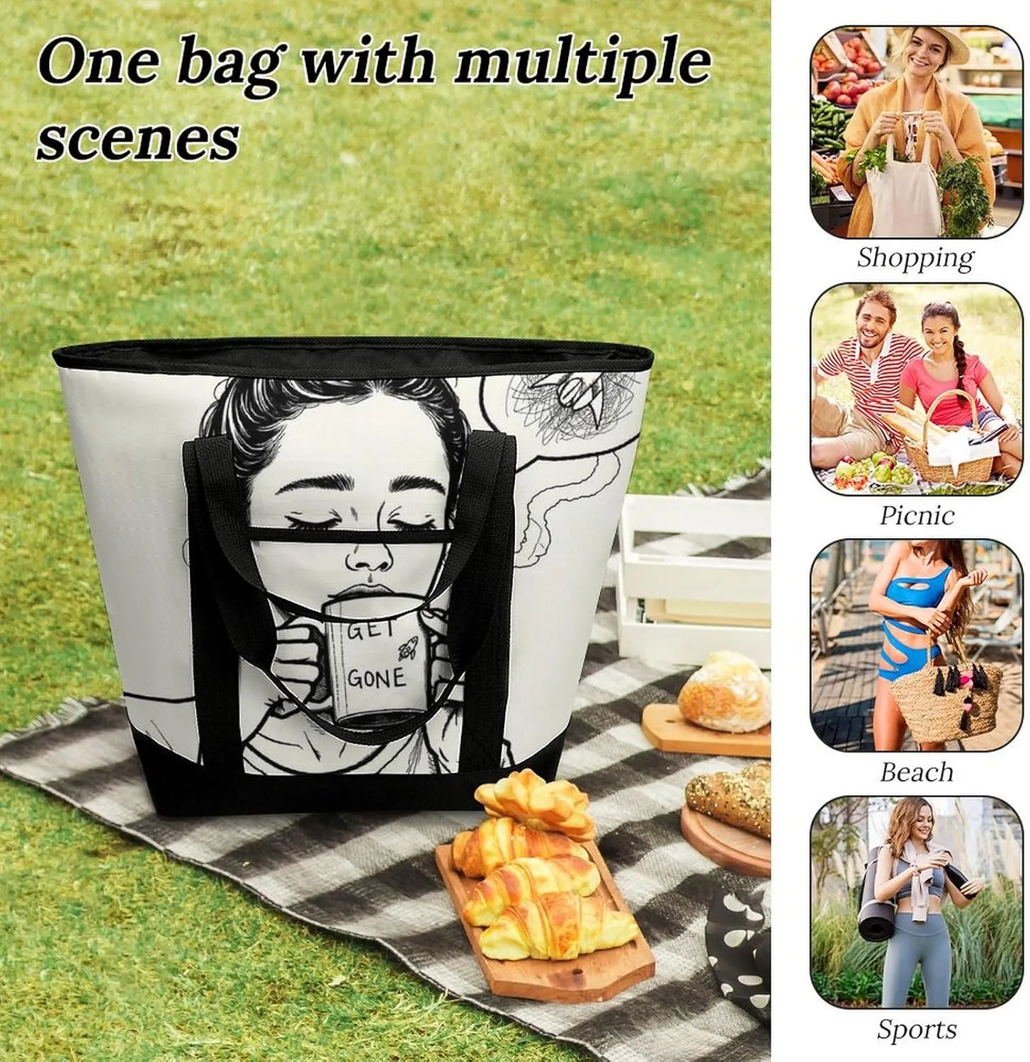Women's Spacious Thermal Shoulder Bag Stylish Insulated Shopping Tote