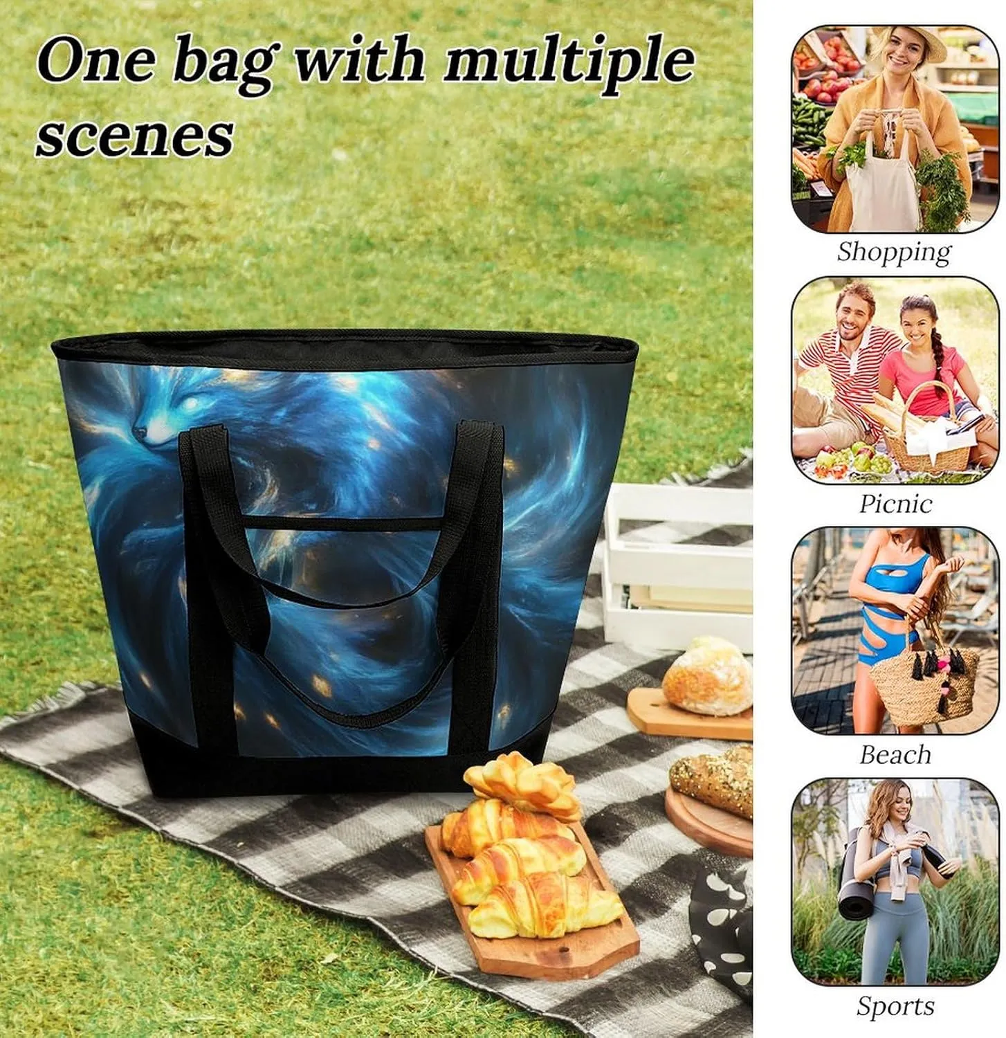 Women's Spacious Thermal Shoulder Bag Stylish Insulated Shopping Tote