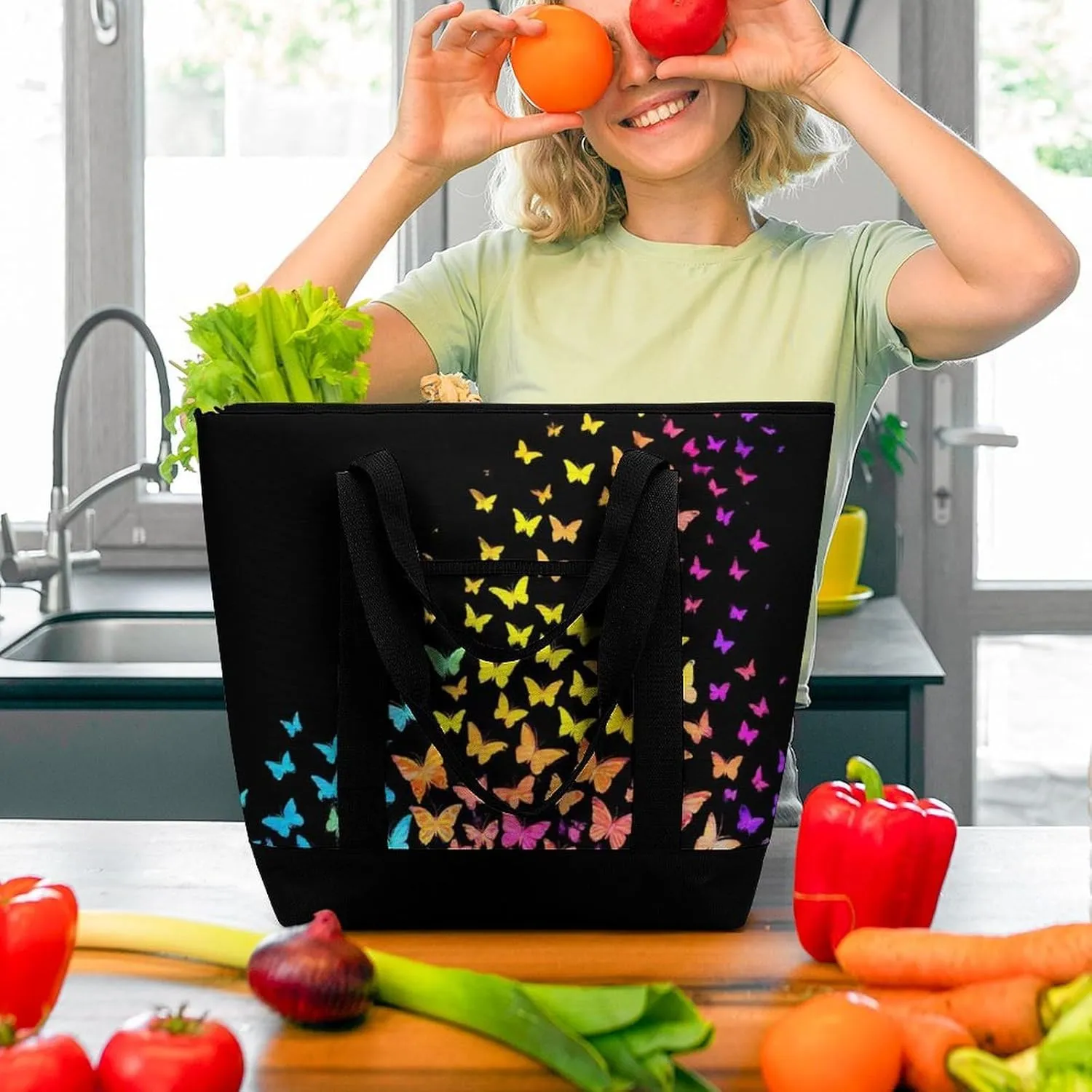 Women's Spacious Thermal Shoulder Bag Stylish Insulated Shopping Tote