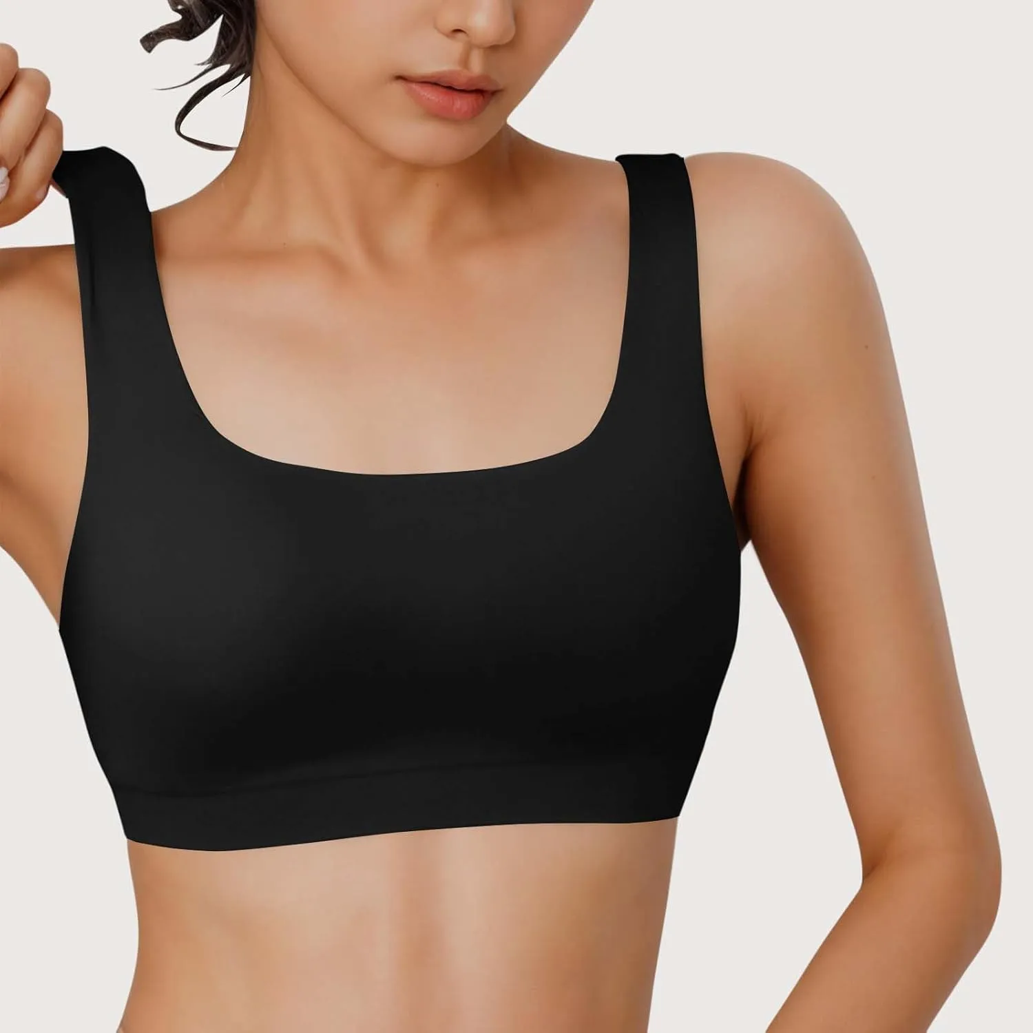 Women's Sports Bra Bikini Tops Athletic Swim Top Scoop Neck Bathing Suits Top Modest Padded Crop Tops Swimsuit Only