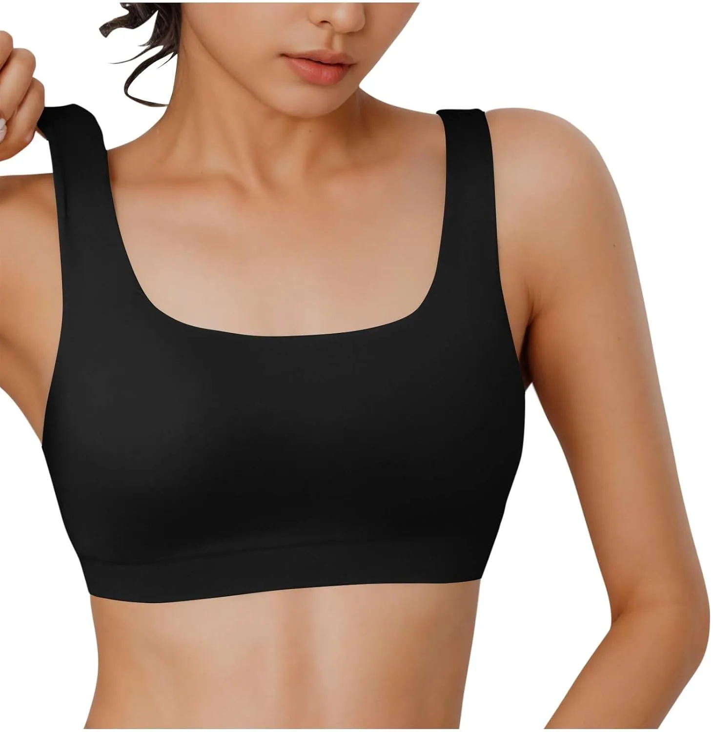 Women's Sports Bra Bikini Tops Athletic Swim Top Scoop Neck Bathing Suits Top Modest Padded Crop Tops Swimsuit Only