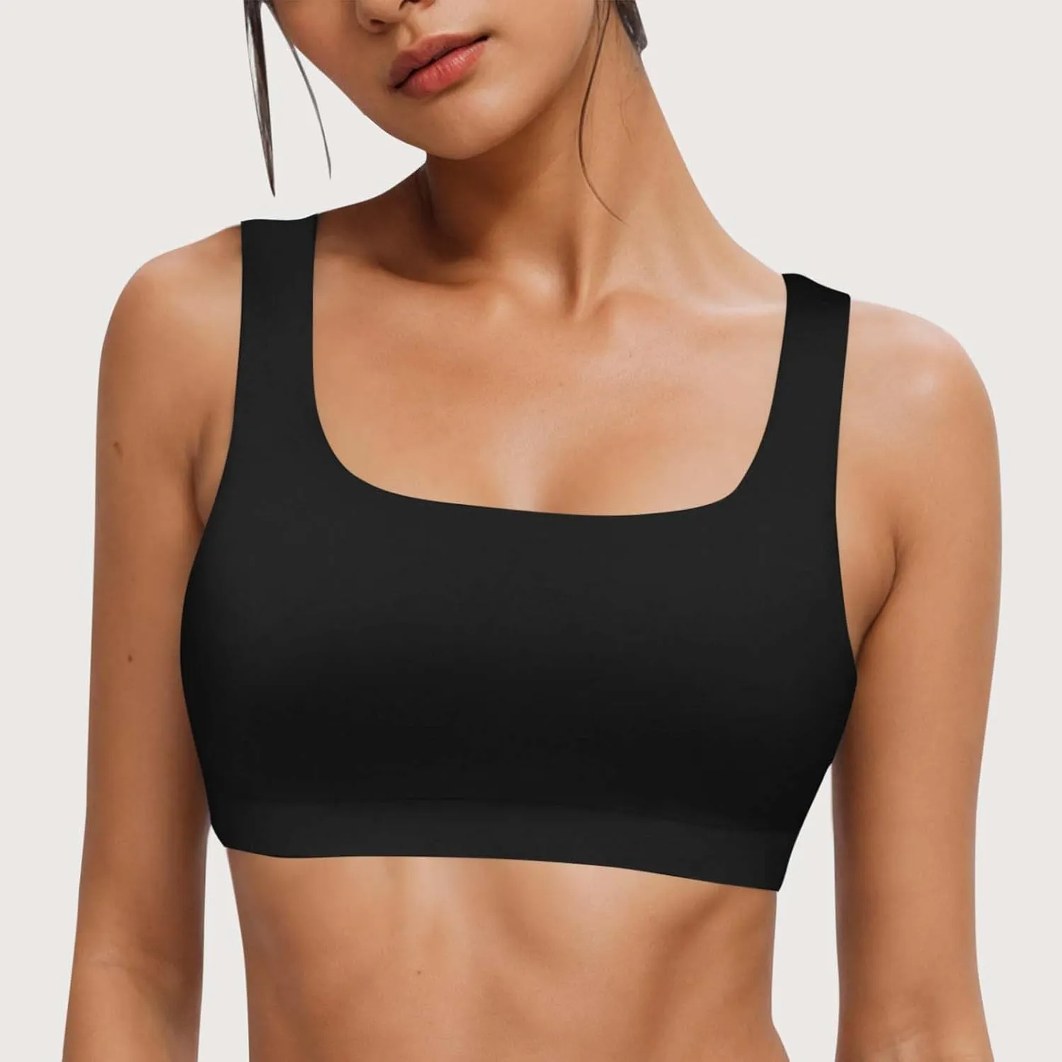 Women's Sports Bra Bikini Tops Athletic Swim Top Scoop Neck Bathing Suits Top Modest Padded Crop Tops Swimsuit Only