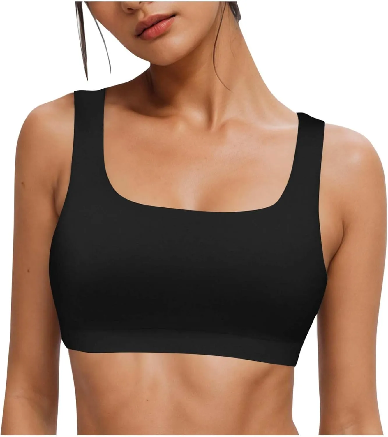 Women's Sports Bra Bikini Tops Athletic Swim Top Scoop Neck Bathing Suits Top Modest Padded Crop Tops Swimsuit Only