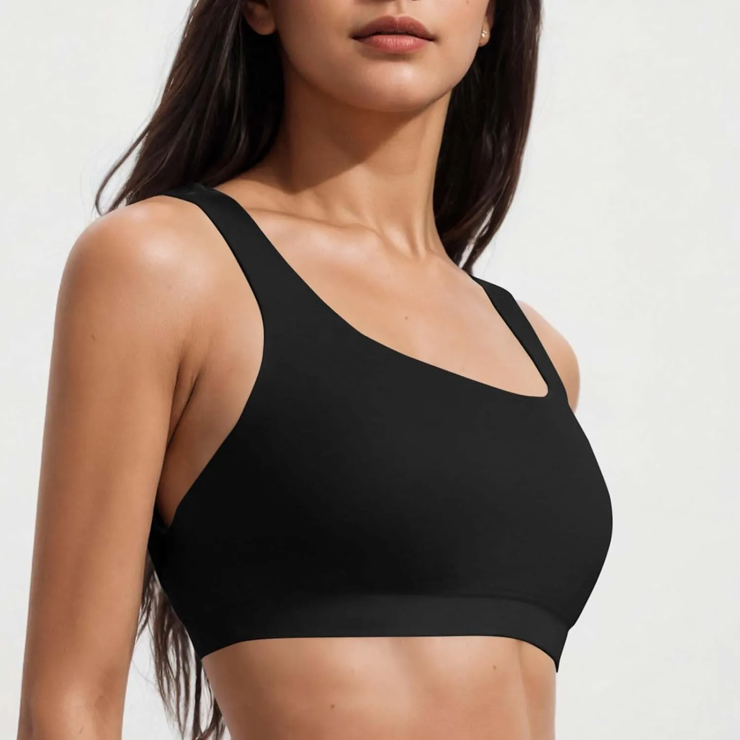 Women's Sports Bra Bikini Tops Athletic Swim Top Scoop Neck Bathing Suits Top Modest Padded Crop Tops Swimsuit Only