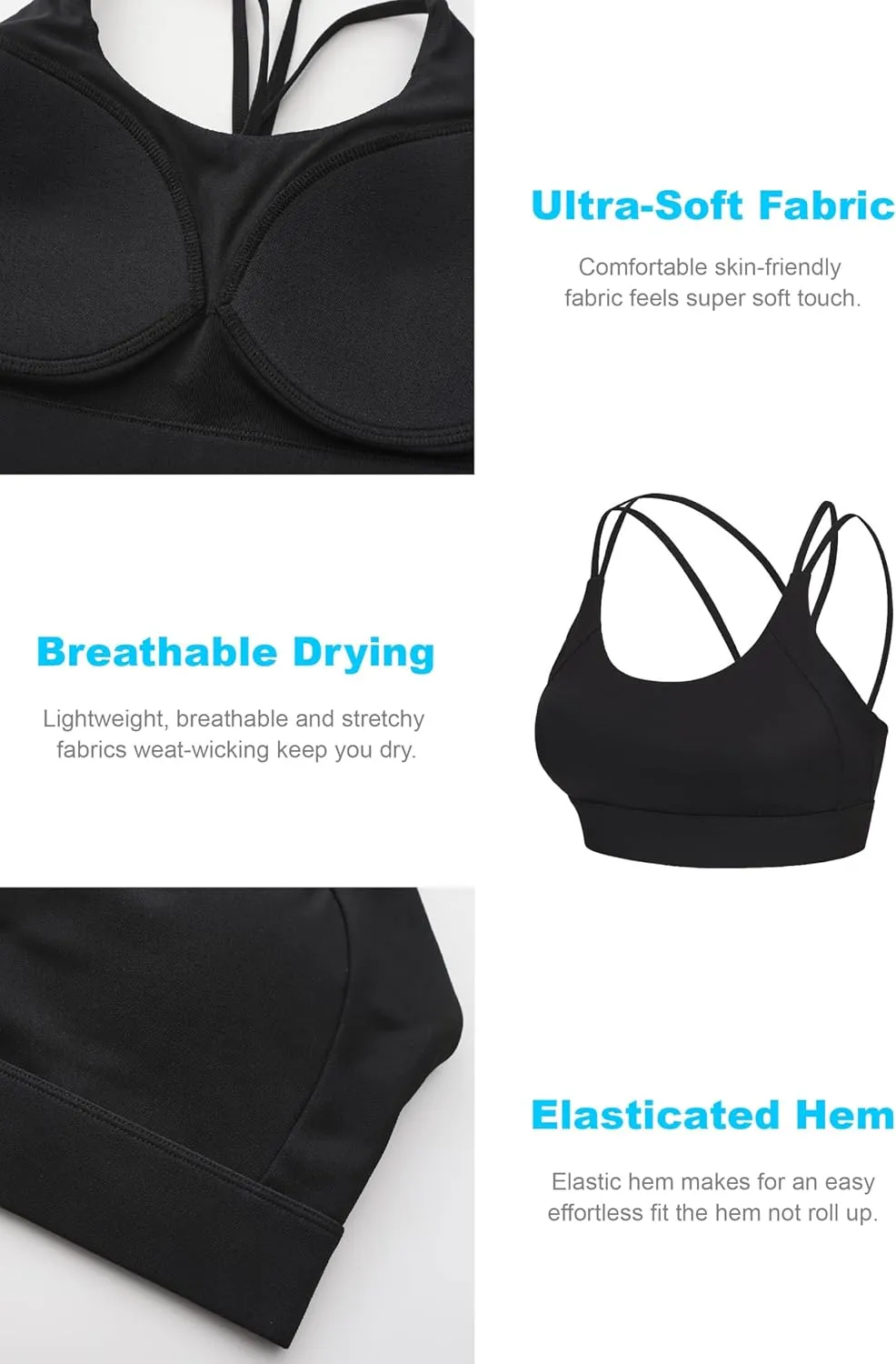 Womens Sports Bras Strap Yoga Tops for Fitness Soft Wear Hollow Cross Line Back Padded YOYB0003R